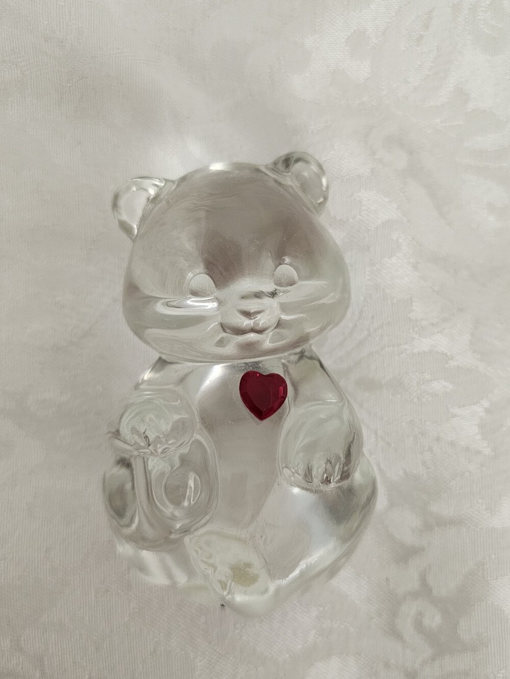 Fenton Art Glass 1980's Clear Bear Figure with Ruby Red Heart